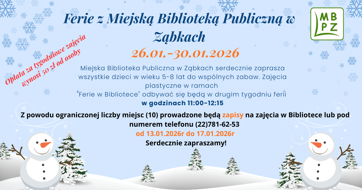 zdjecie na stronie o tytule: Ferie w Bibliotece. Zapisy od 13.01.2026 r.