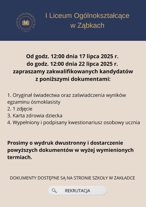 zdjecie na stronie o tytule: Informacje dla kandydatów do Liceum w Ząbkach!