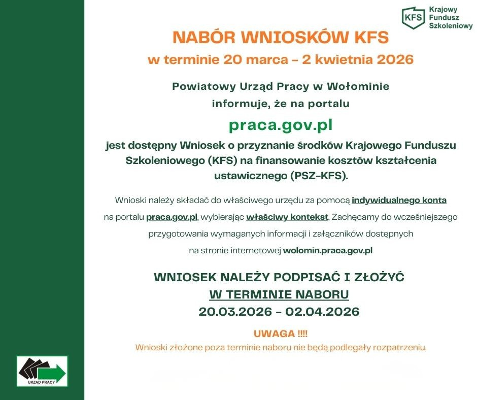 zdjecie na stronie o tytule: Nabór Wniosków o przyznanie środków Krajowego Funduszu Szkoleniowego (KFS)