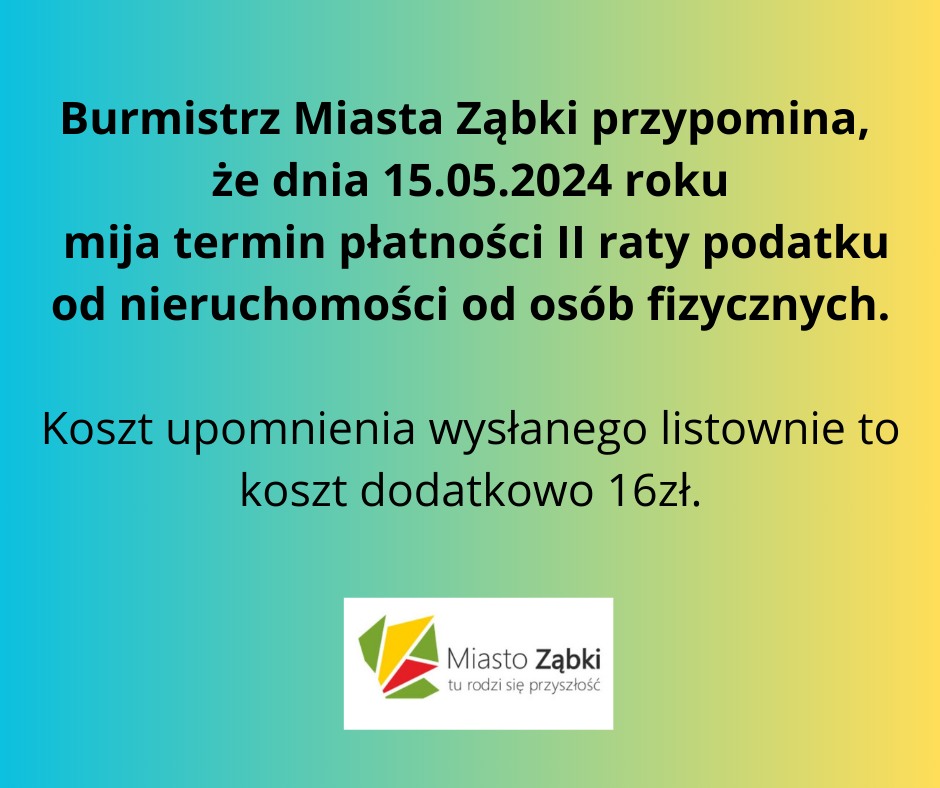 zdjecie na stronie o tytule: 15 maja mija termin wplaty II raty podatku od nieruchomości