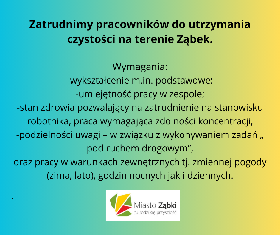 zdjecie na stronie o tytule: Zatrudnimy pracowników do utrzymania czystości na terenie Ząbek