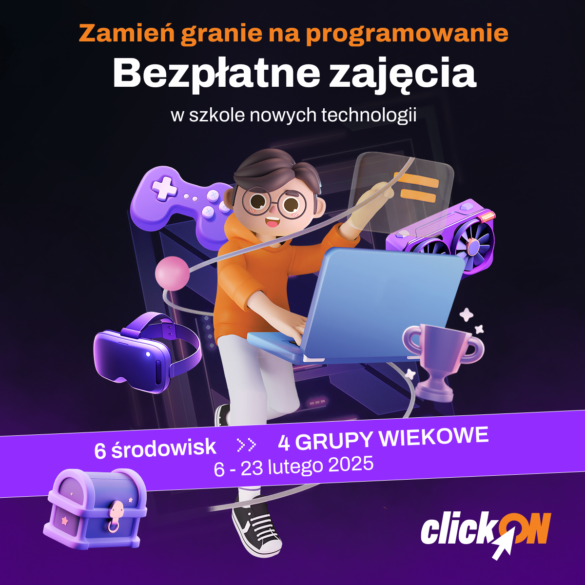 zdjecie na stronie o tytule: ClickON – zamień granie na programowanie! Giganci Programowania zapraszają na warsztaty!