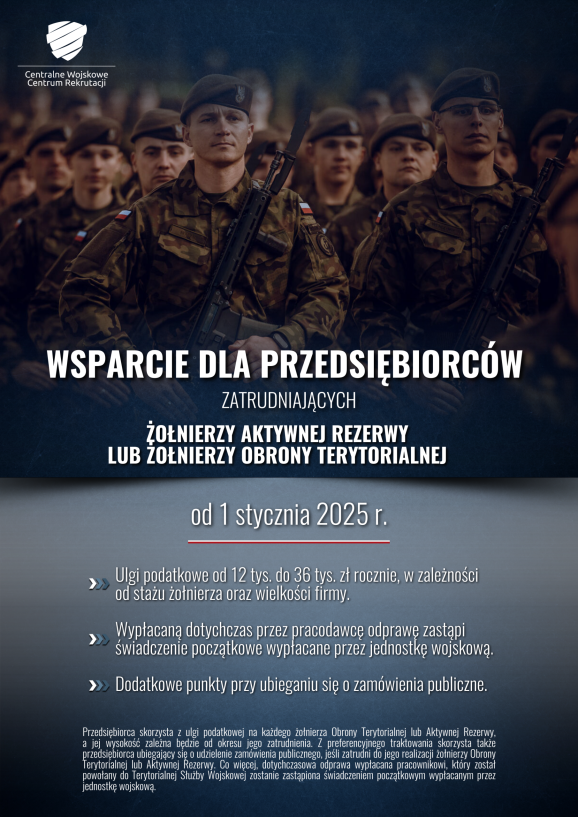 zdjecie na stronie o tytule: PRZEDSIĘBIORCO!  Sprawdź, co zyskasz, zatrudniając żołnierzy obrony terytorialnej lub aktywnej rezerwy.