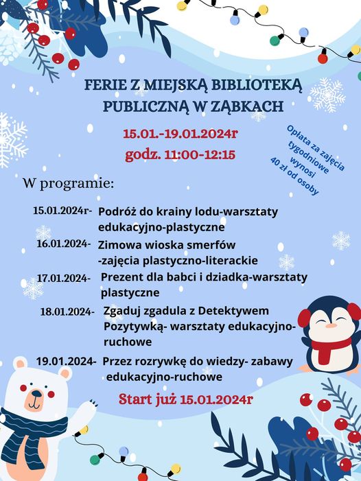 zdjecie na stronie o tytule: Ferie w Miejskiej Bibliotece Publicznej w Ząbkach