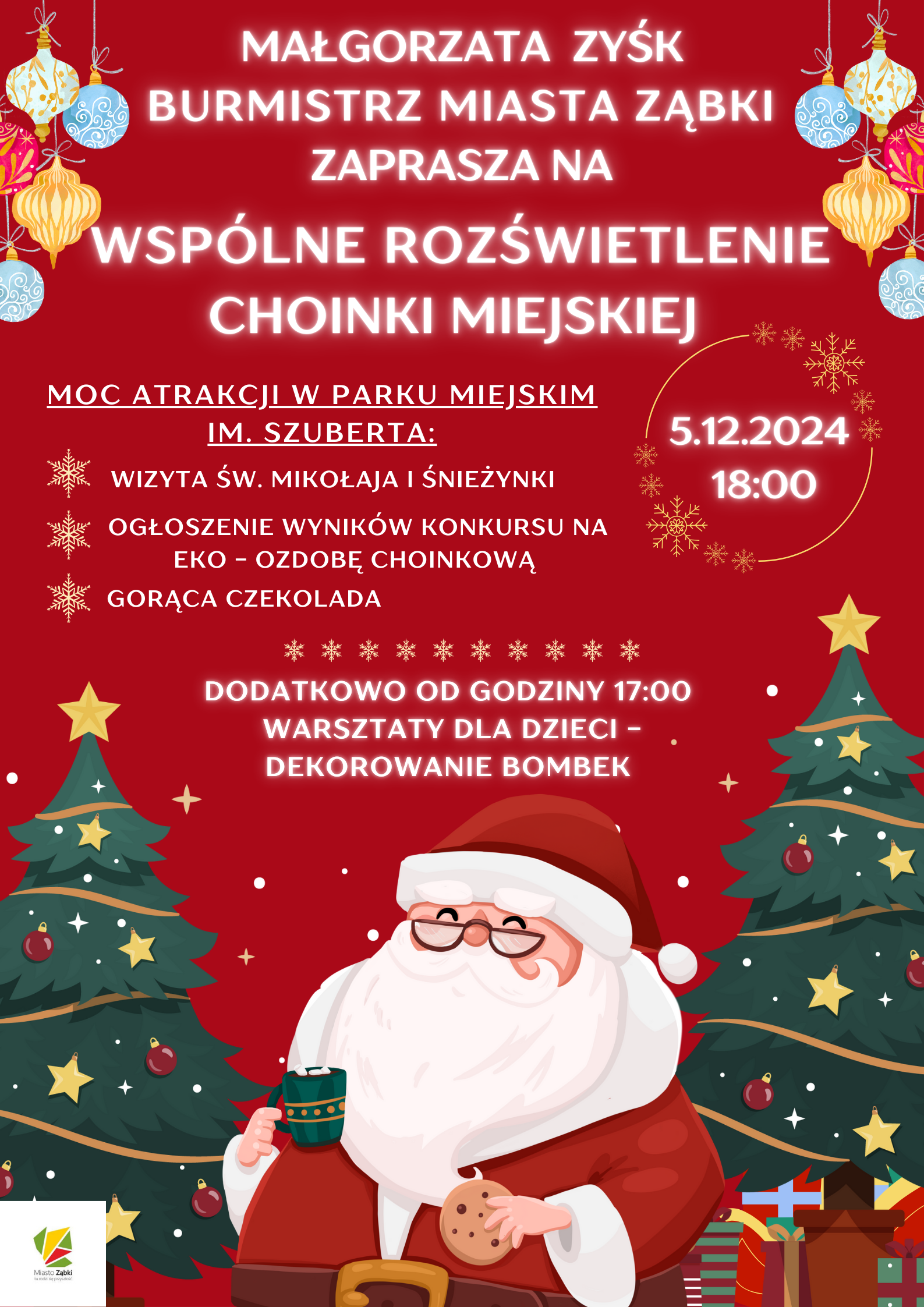 zdjecie na stronie o tytule: Małgorzata Zyśk Burmistrz Miasta Ząbki zaprasza na wspólne rozświetlenie choinki miejskiej