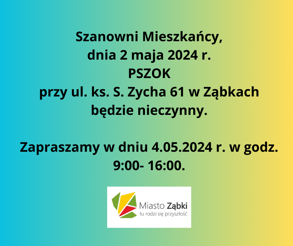zdjecie na stronie o tytule: PSZOK nieczynny dnia 2 maja 2024 r.