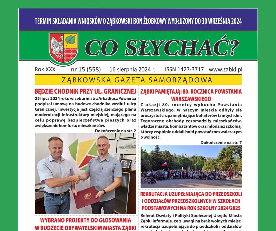 zdjecie na stronie o tytule: Najnowszy numer Ząbkowskiej Gazety Samorządowej &quot;Co Słychać?&quot;