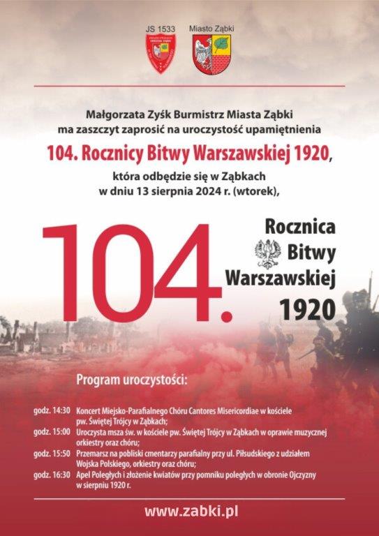zdjecie na stronie o tytule: Obchody 104. rocznicy Bitwy Warszawskiej 1920. Zaproszenie