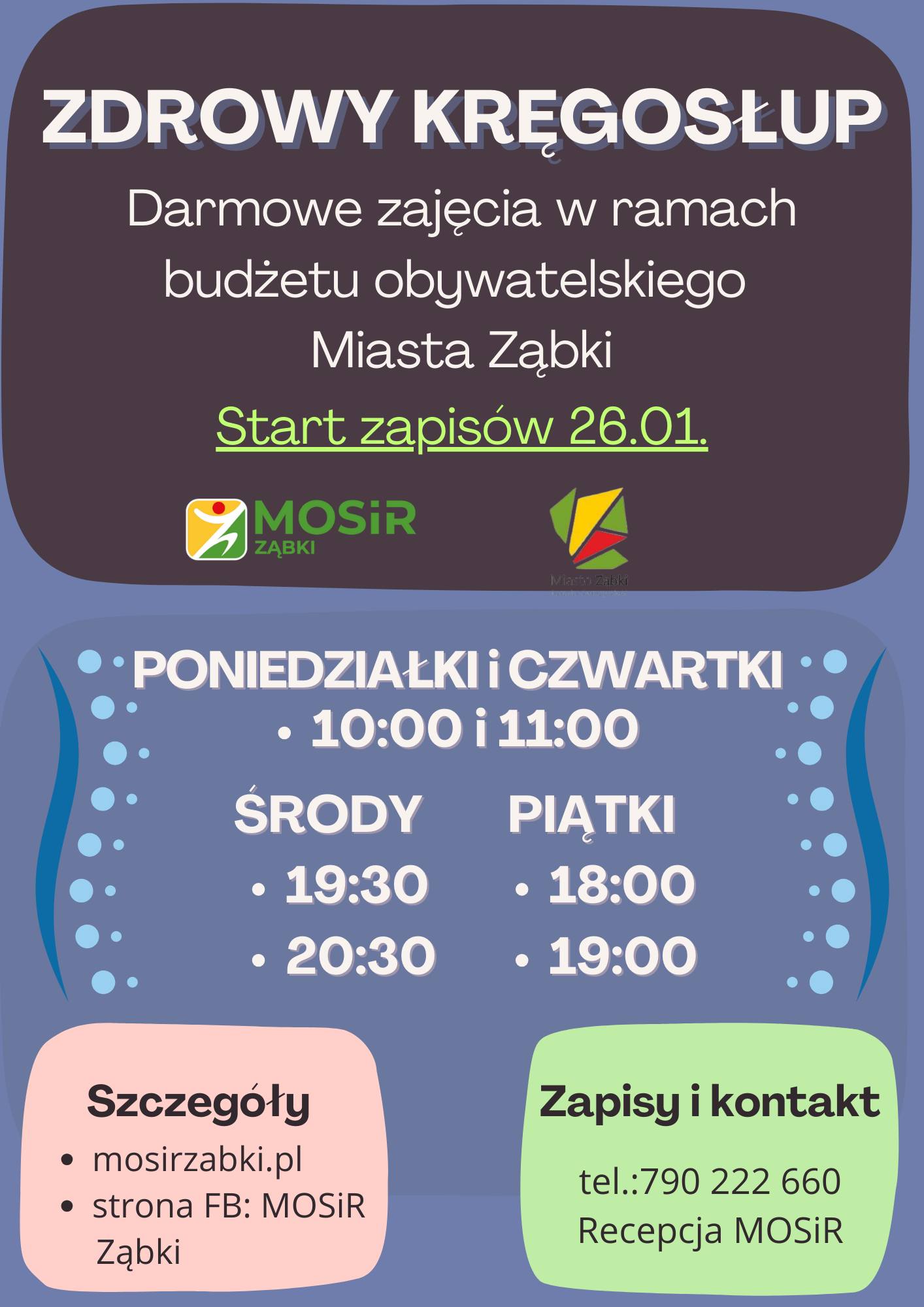 zdjecie na stronie o tytule: Ruszyły ZAPISY na zajęcia Zdrowy Kręgosłup w MOSiR Ząbki