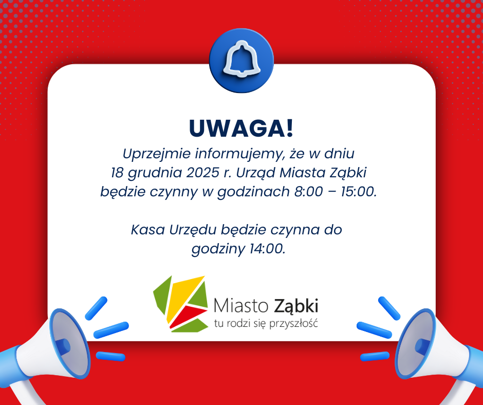 zdjecie na stronie o tytule: Zmiana godzin pracy Urzędu Miasta w dniu 18 grudnia br.