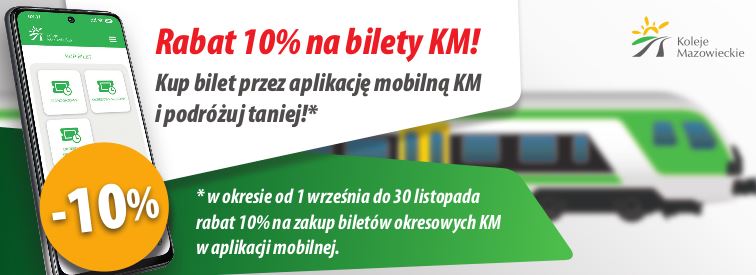 zdjecie na stronie o tytule: Bilety okresowe Kolei Mazowieckich w aplikacji mobilnej tańsze o 10%