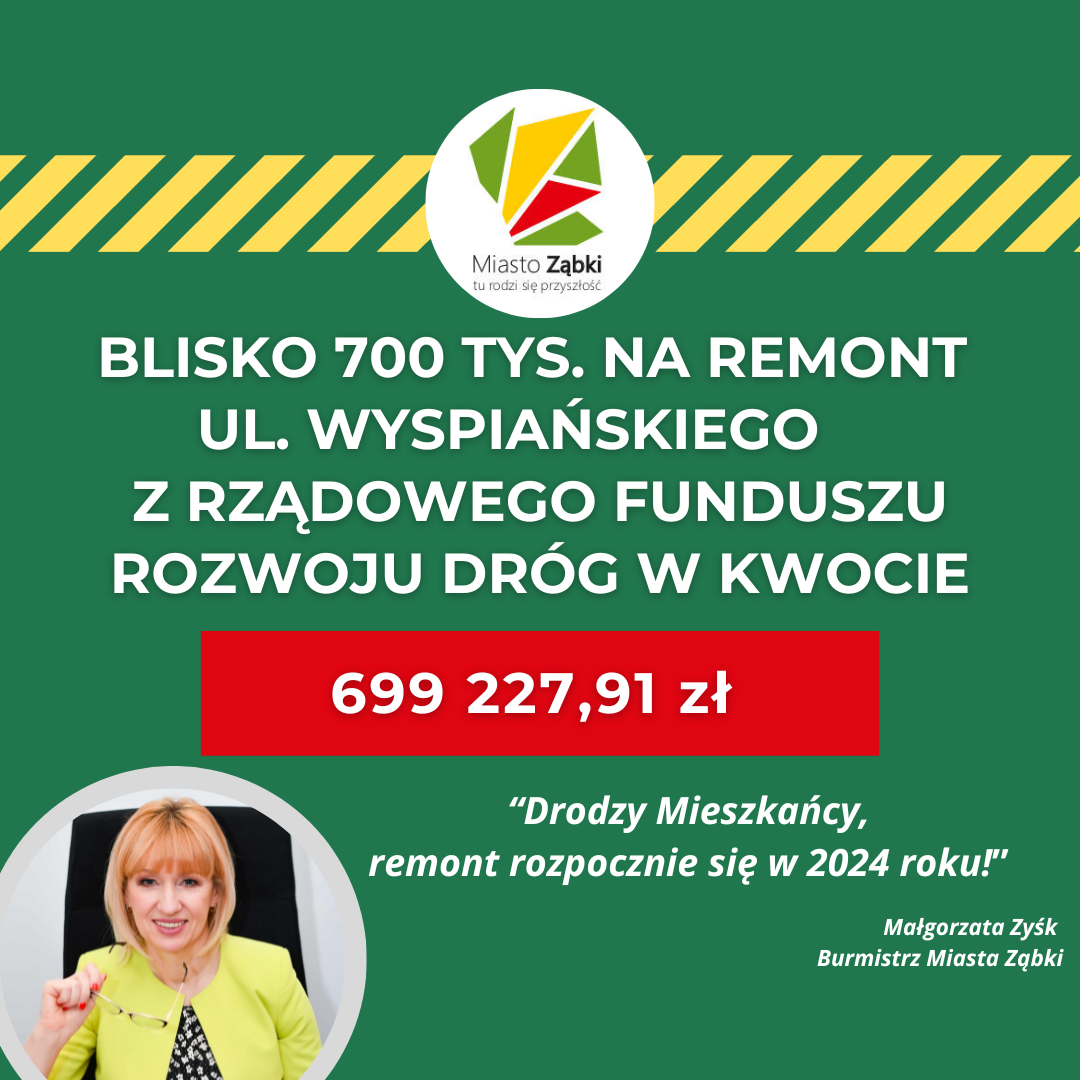 zdjecie na stronie o tytule: Pozyskaliśmy 699 227,91 zł na remont ul. Wyspiańskiego!