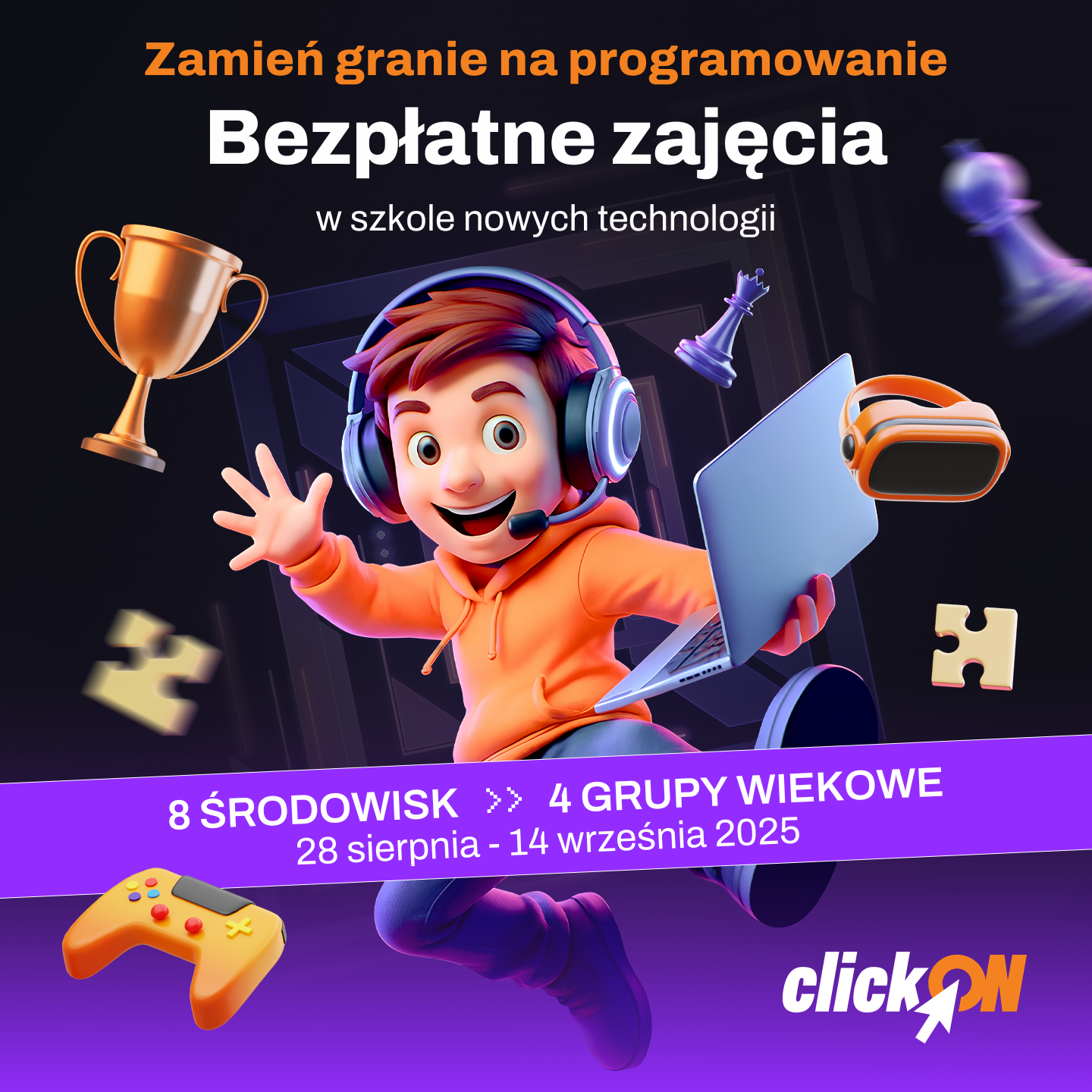 zdjecie na stronie o tytule: ClickOn - zamień granie na programowanie, czyli bezpłatne zajęcia w szkole nowych technologii