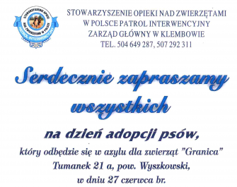 obraz-1 na stronie o tytule: Zaproszenie na dzień adopcji psów 27.06.