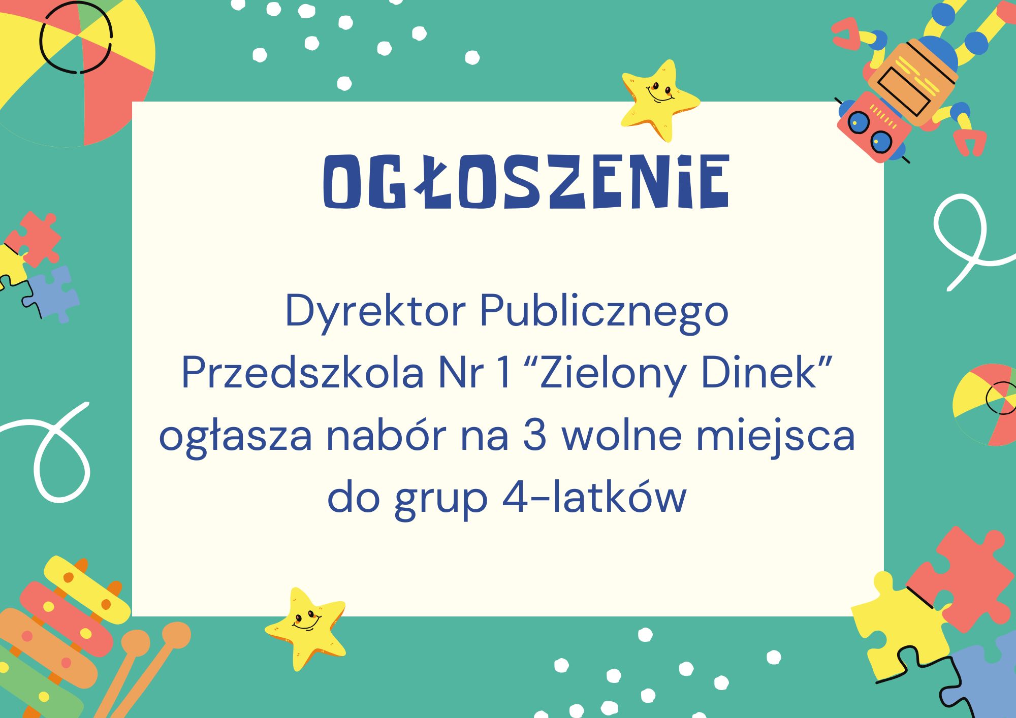 zdjecie na stronie o tytule: Wolne miejsca w przedszkolu!