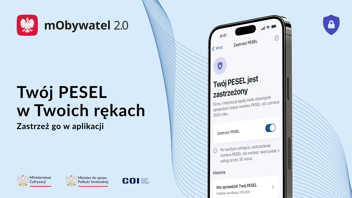 zdjecie na stronie o tytule: Twój PESEL w Twoich rękach. Zastrzeż PESEL w aplikacji.