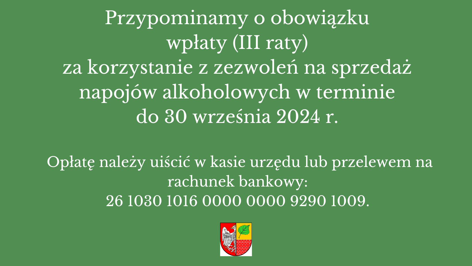 zdjecie na stronie o tytule: III rata opłaty za sprzedaż napojów alkoholowych do 30 września