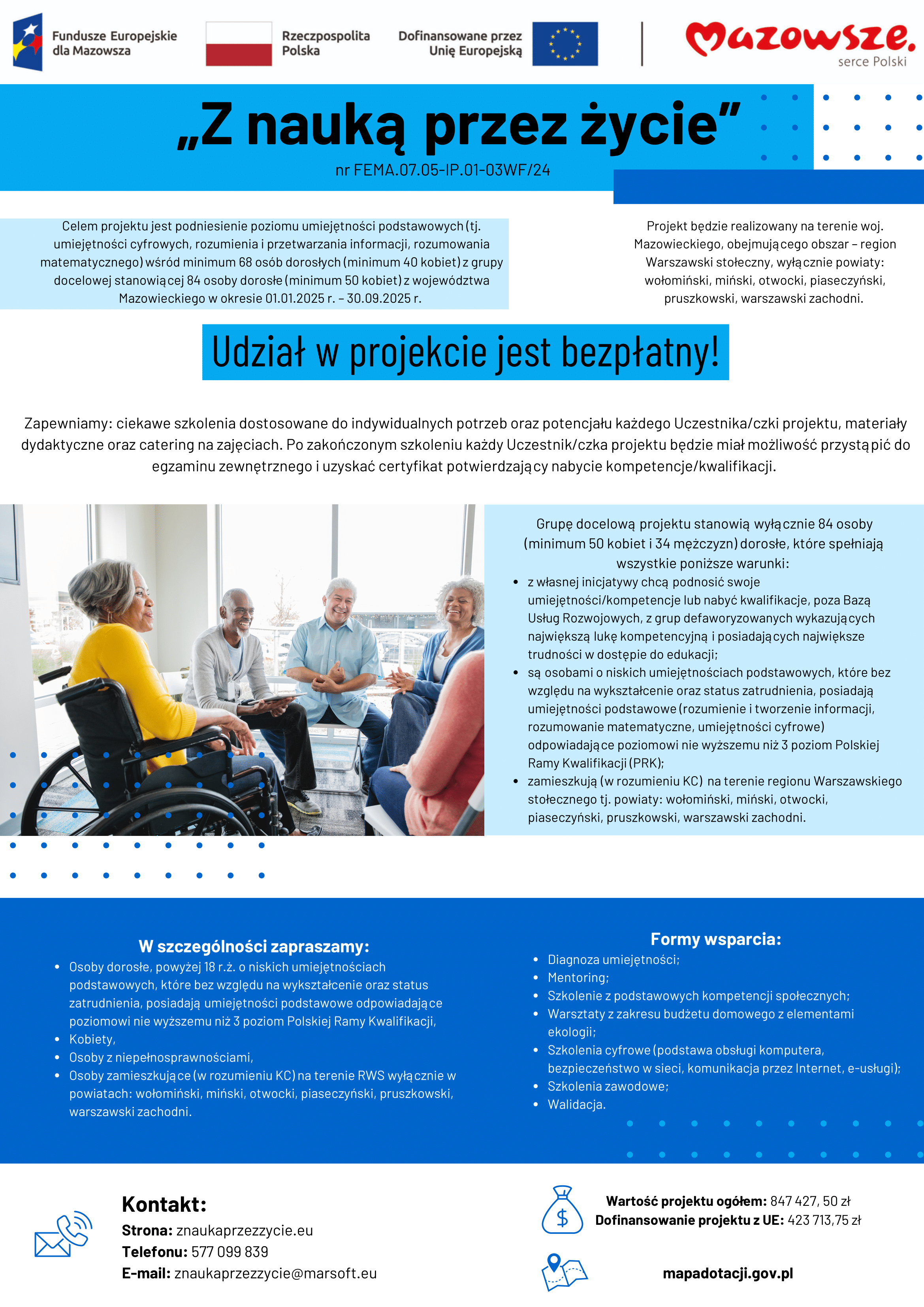 zdjecie na stronie o tytule: Projekt &quot;Z nauką przez życie&quot; - jest podniesienie poziomu umiejętności podstawowych wśró osób dorosłych
