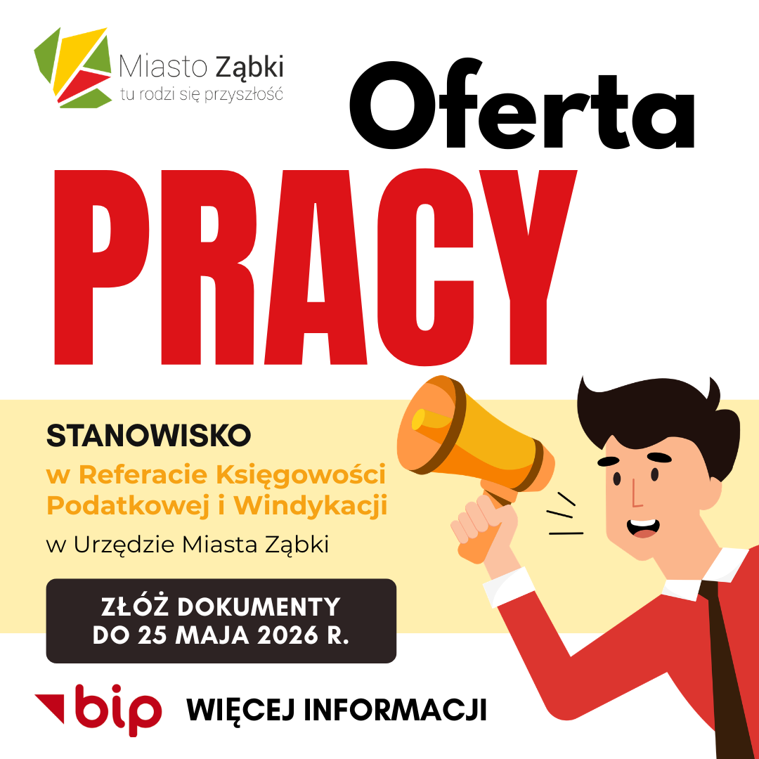 zdjecie na stronie o tytule: Burmistrz Miasta Ząbki ogłasza nabór na stanowisko w Referacie Księgowości Podatkowej i Windykacji