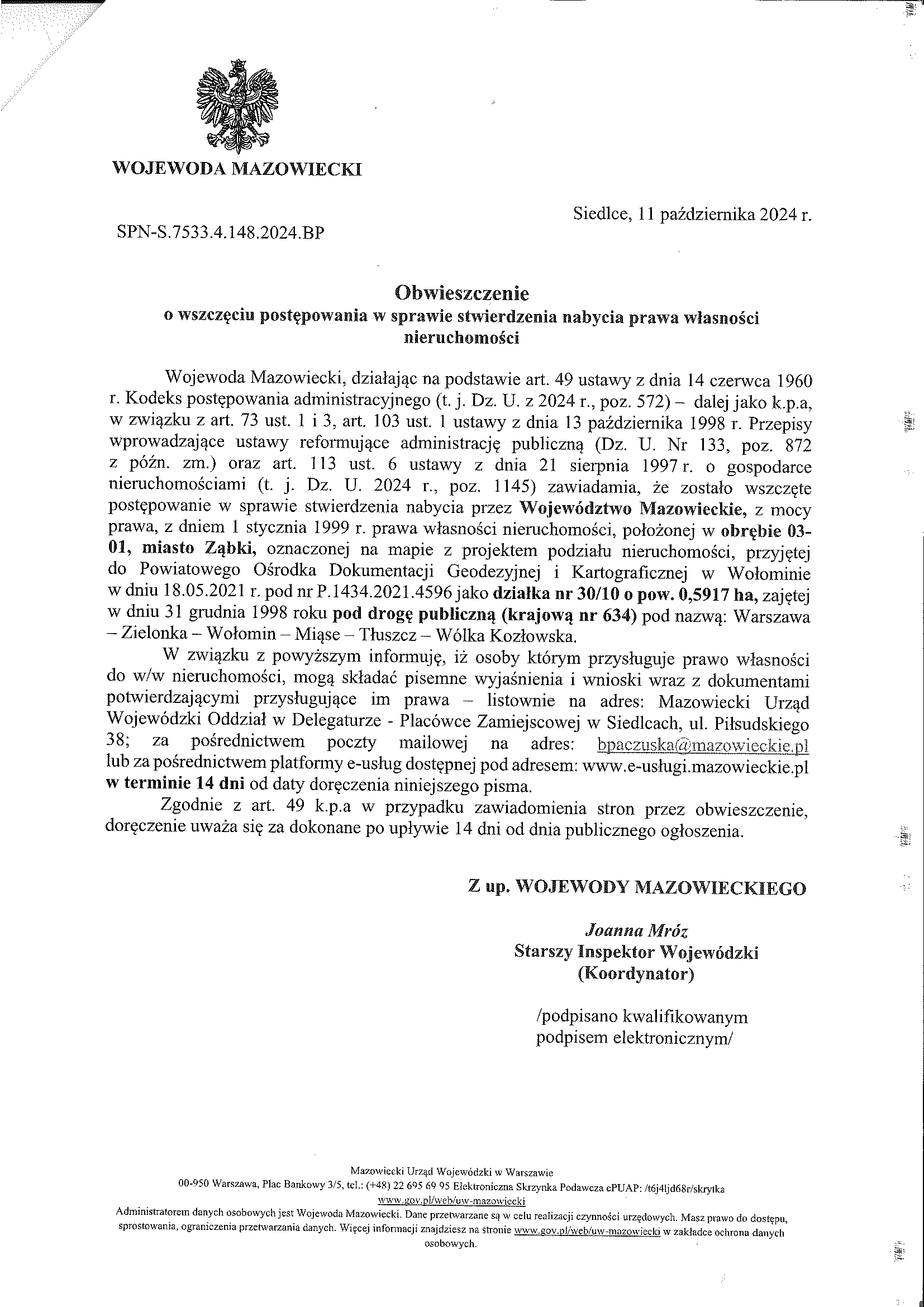 zdjecie na stronie o tytule: Obwieszczenie Wojewody Mazowieckiego