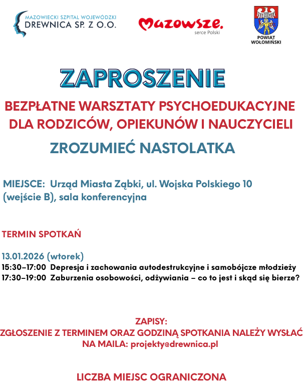 zdjecie na stronie o tytule: Zapisy na bezpłatne warsztaty --> Zrozumieć nastolatka w dniu 13.01