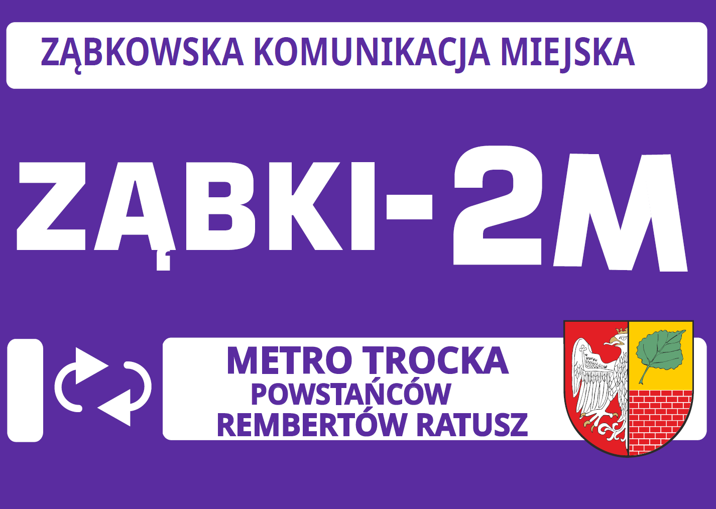 Rysunek Tablica przednia autobusu linii Ząbki-2M relacji metro Trocka - Rembertów Ratusz