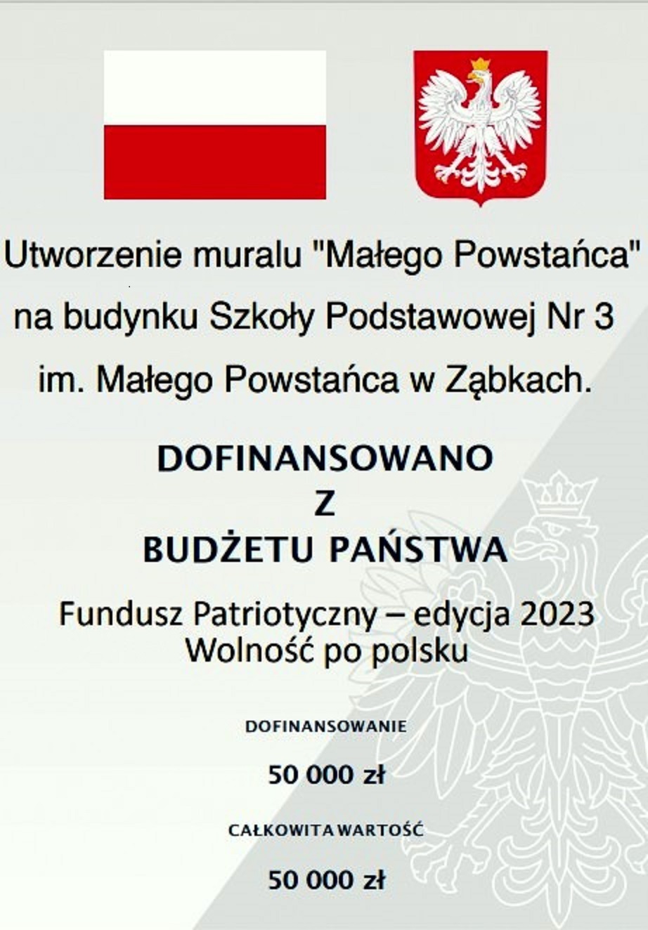 informacja dofinansowaniu kwotą 50 000 zł