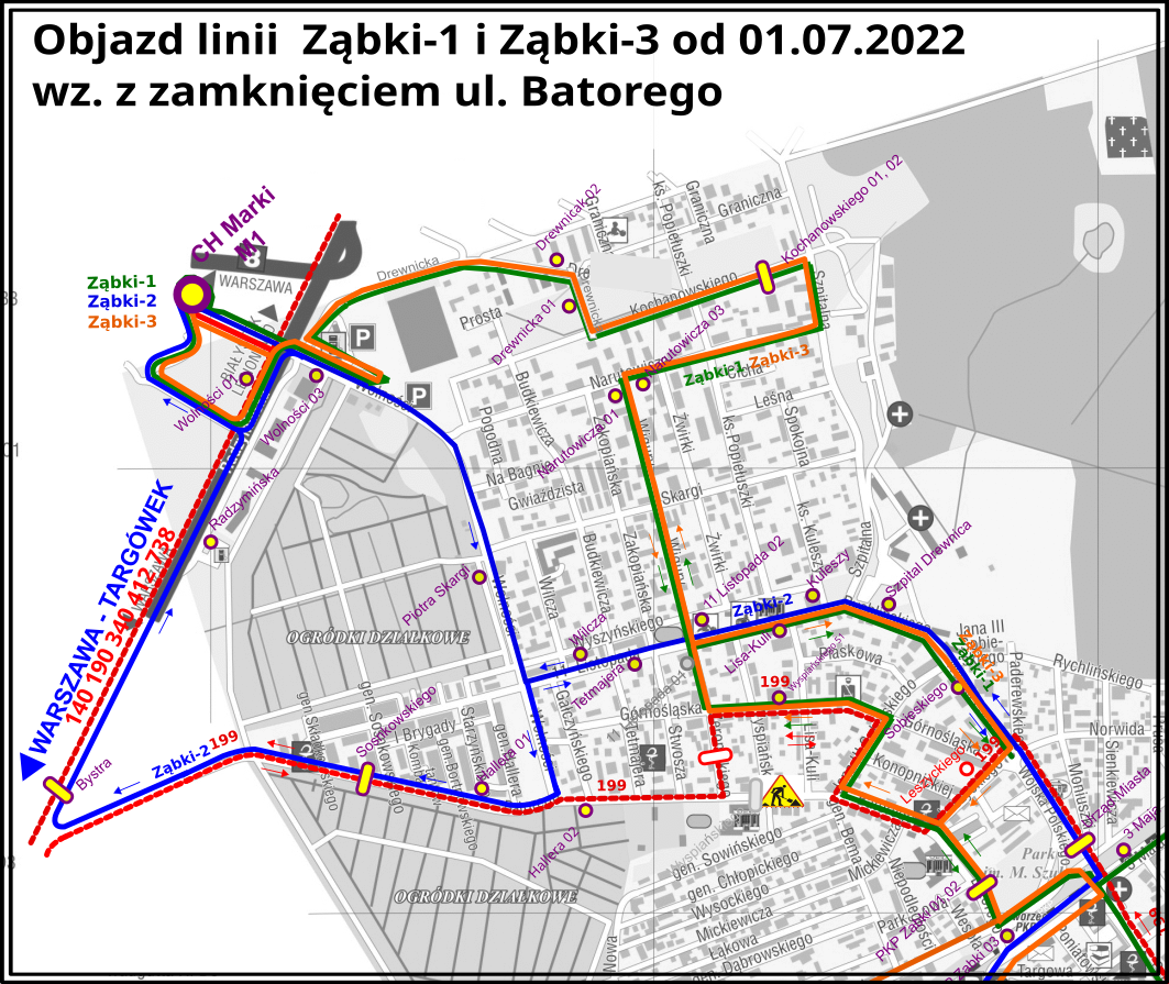 Mapa objazdu dla linii Z-1