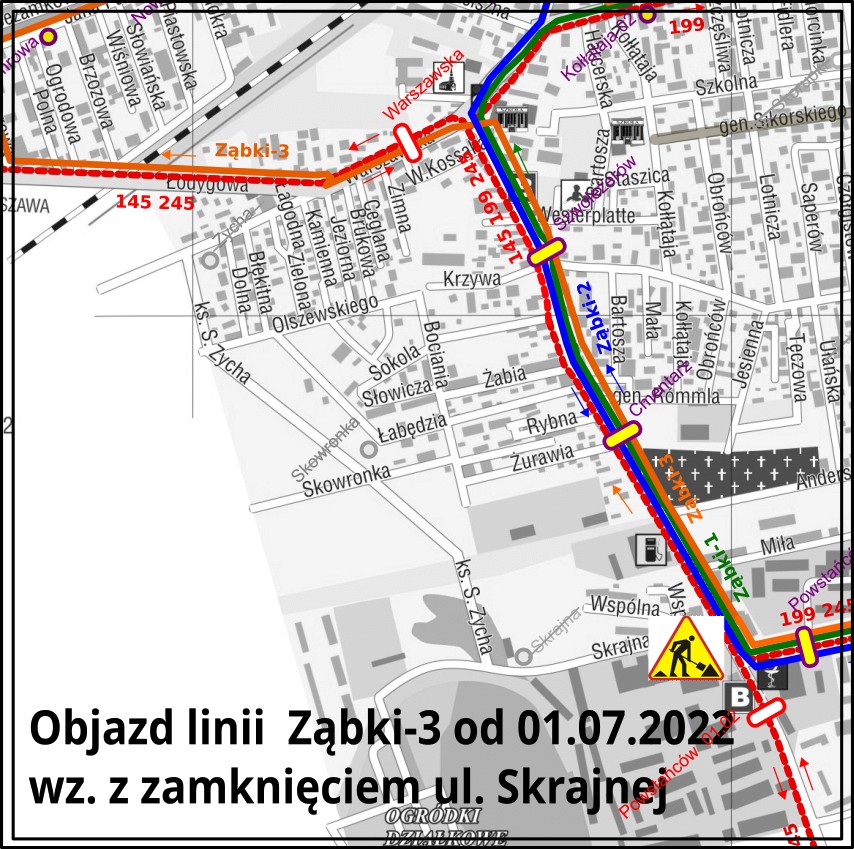 Mapa objazdu dla linii Z-3